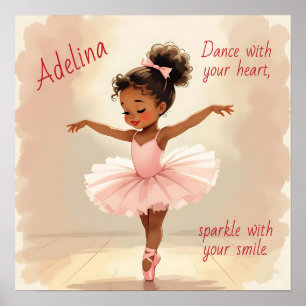 Póster Bailarina con Tutú Rosa Personalizado para Niña