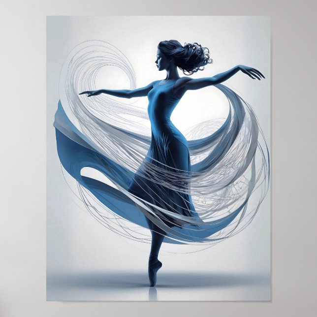 Póster Bailarina de ballet azul Ethereal Grace en movimie (Frente)