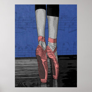 Póster Bailarina de ballet con Poster de zapatos rosados