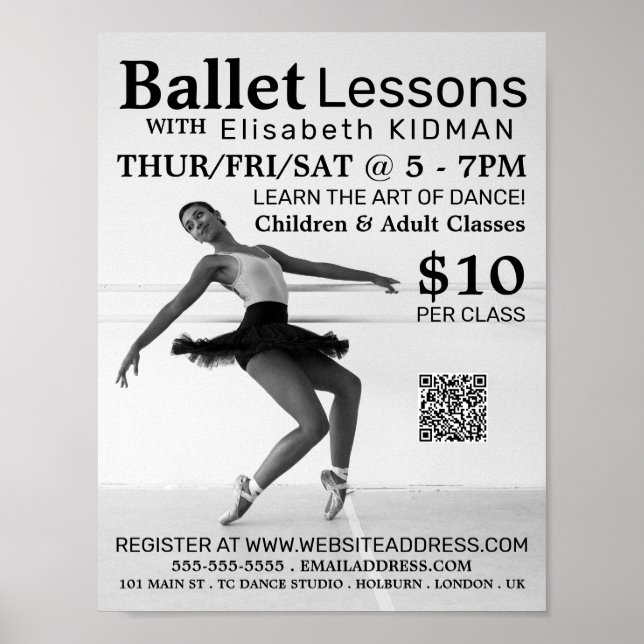Póster Bailarina de ballet, publicidad de lección de bail (Frente)