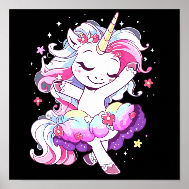 Póster Bailarina de ballet Unicorn Chicas Arcoiris Baller (Frente)