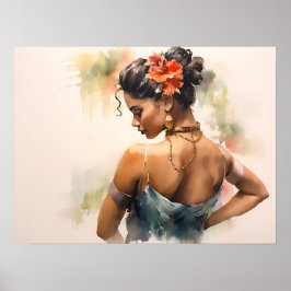 Póster Bailarina de salsa cubana con vestido de seda
