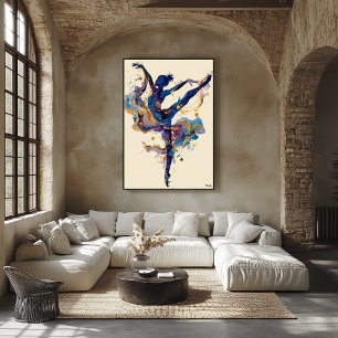 Póster Bailarina de tinta fluida – Danza abstracta azul y