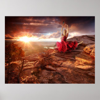 Póster Bailarina en una roca en el Poster del atardecer d