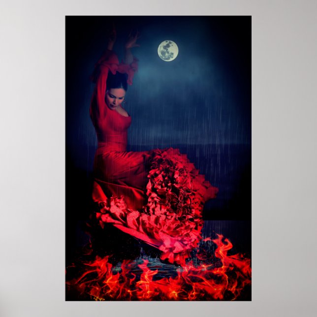 Póster Bailarina flamenca en el fuego (Frente)