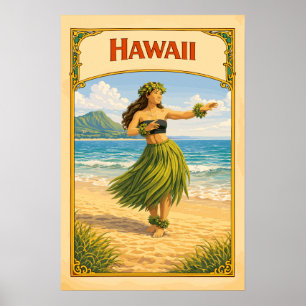 Póster Bailarina Hula de Hawái Vintage