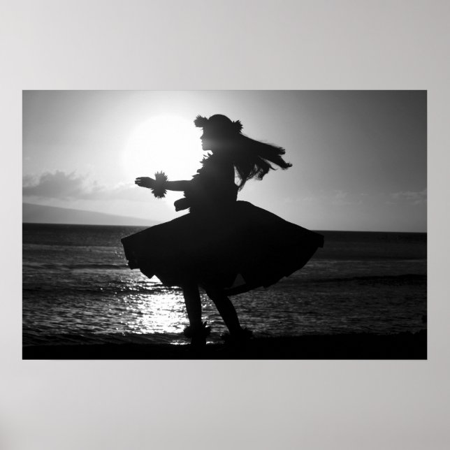 Póster Bailarina hula negra y blanca de Hawaii (Frente)