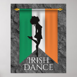 Póster Bailarina irlandesa y bandera de Irlanda bailes de