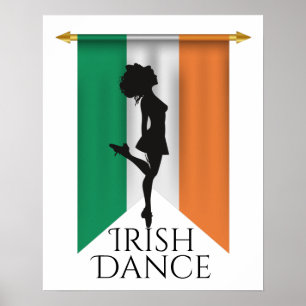 Póster Bailarina irlandesa y bandera de Irlanda bailes de