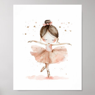 Póster Bailarina Linda Baile de Ballet Estrellas Acuarela