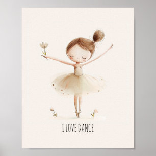 Póster Bailarina linda ballet  Me encanta el baile acuare