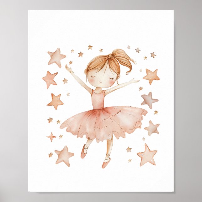 Póster Bailarina Linda Danza de Ballet Amor Estrellas Acu (Frente)
