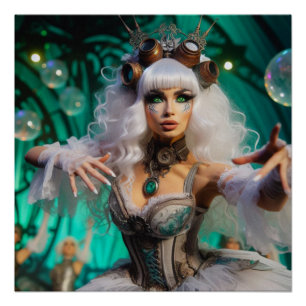 Póster Bailarina Victoriana Futurista Steampunk Verde