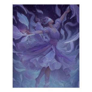 Póster Bailarina Violeta Etérea en Movimiento de Ensueño