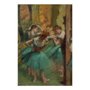 Póster Bailarinas, Edgar Degas, rosa y verde