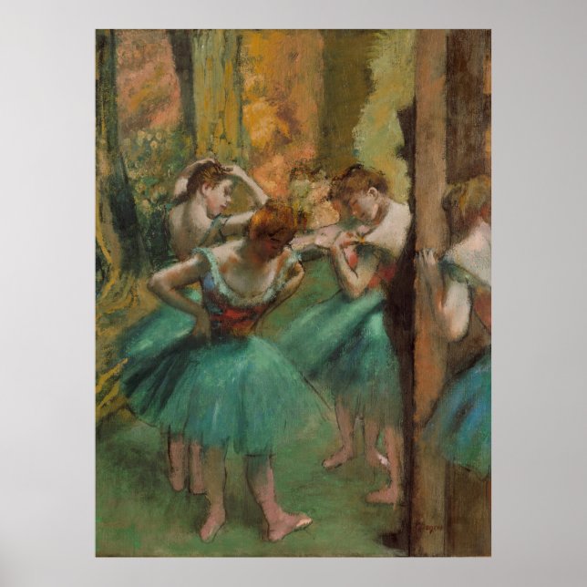 Póster Bailarinas, Edgar Degas, rosa y verde (Frente)