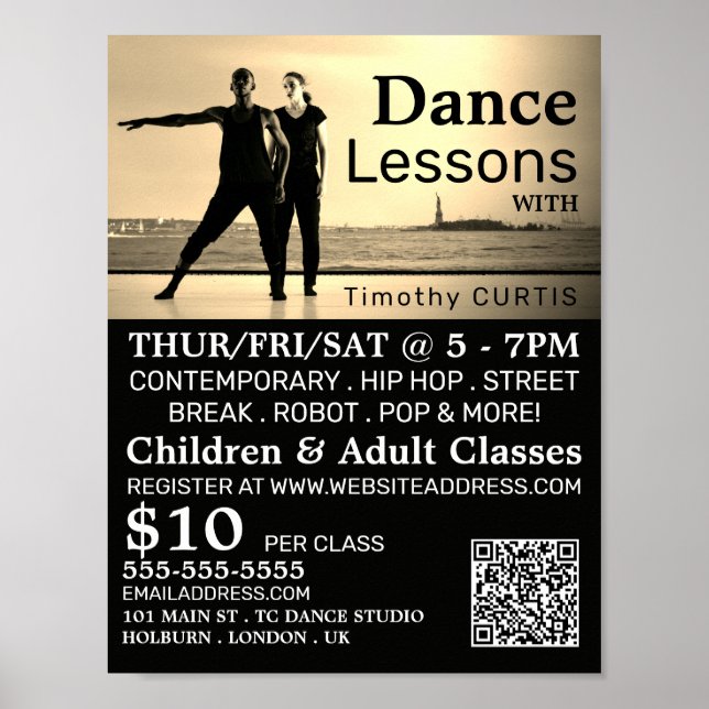 Póster Bailarinas en escena, publicidad de clases de bail (Frente)