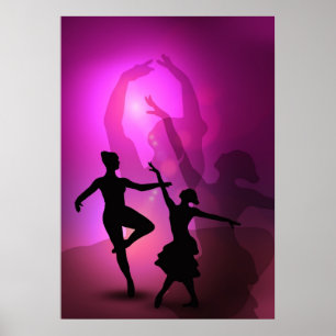 Póster Bailarines de ballet de diseño artístico rosa