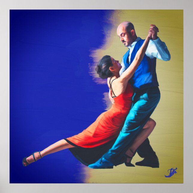 Póster Bailarines de tango - pintura a mano  (Frente)