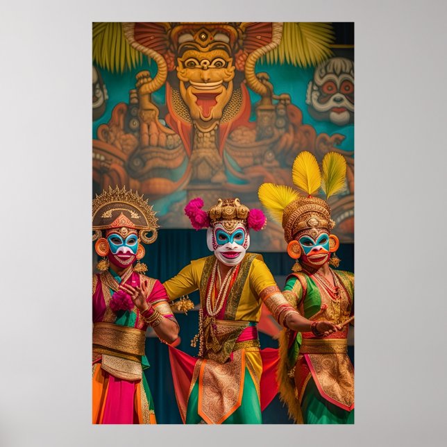 Póster Bailarines enmascarados indonesios de Bali (Frente)