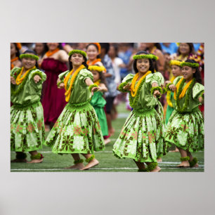 Póster Bailarines hula hawaianos