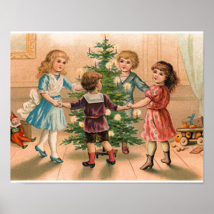 Póster Baile alrededor del árbol de navidad