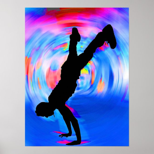 Póster Baile callejero, silueta, azul/rojo/rosa (Frente)