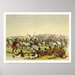 Póster Baile de caza zulú cerca de las montañas Engooi, e