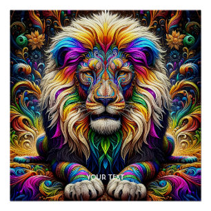 Póster Baile de colores de león lindo de fantasía