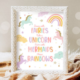 Póster Baile de Fiesta unicornio con hadas montadas en un