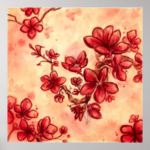 Póster Baile de flores rojas
