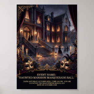 Póster Baile de Máscaras de Mansión Embrujada de Hallowee