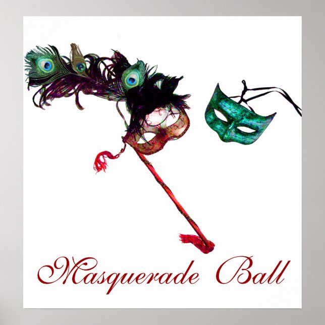 Póster BAILE DE MÁSCARAS DE MARDI GRAS, Blanco (Frente)