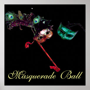 Póster BAILE DE MÁSCARAS DE MARTES DE CARNAVAL ,Negro