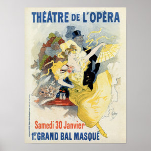 Póster baile de máscaras vintage en el anuncio del teatro