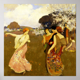 Póster Baile de primavera, Arthur F. Mathews