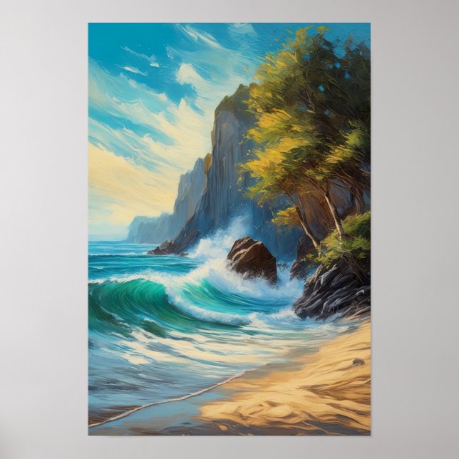 Póster Baile del mar y rocas a orillas de la playa (Frente)