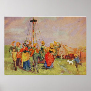Póster Baile del primero de mayo alrededor del Maypole.
