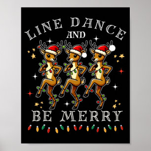 Póster Baile en línea de renos y felices fiestas navideña