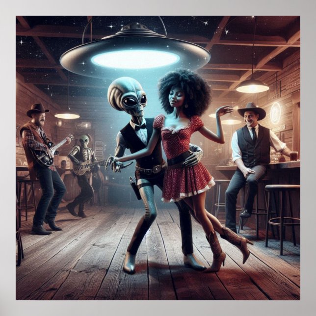 Póster Baile espacial alienígena, Cowgirl, Cowboys Waters (Frente)