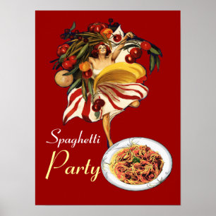 PÓSTER BAILE FIESTA DE ESPAGUETTI, COCINA ITALIANA Y TOMA