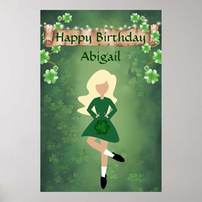 Póster Baile irlandés personalizado, pelo negro feliz cum (Frente)
