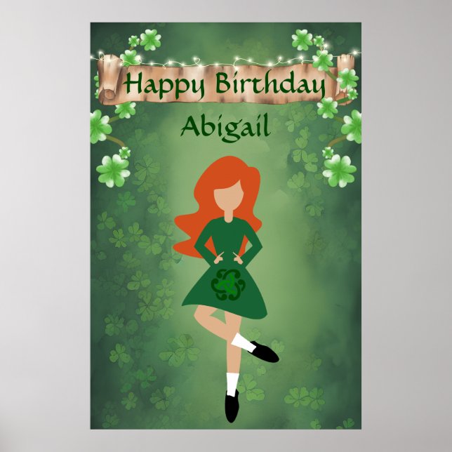 Póster Baile irlandés personalizado, pelo rojo feliz cump (Frente)