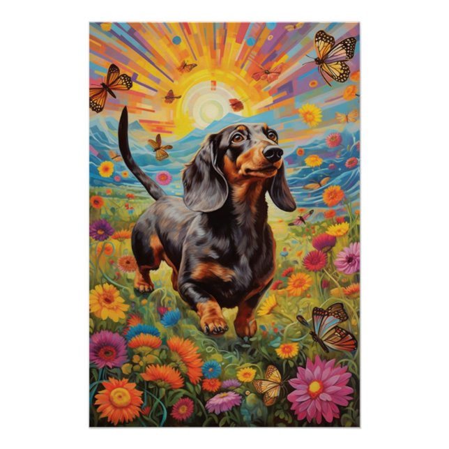 Póster Baile singulares de Dachshund y Mariposa (Anverso)
