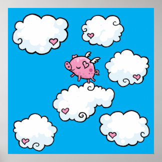Póster Bailes de cerdo volando sobre nubes