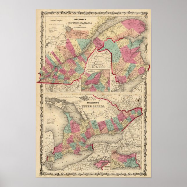 Póster Baja Canadá y Nueva Brunswick Alta Canadá (Frente)
