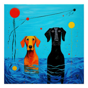 Póster Bajo el horizonte azul - Perros surrealistas color