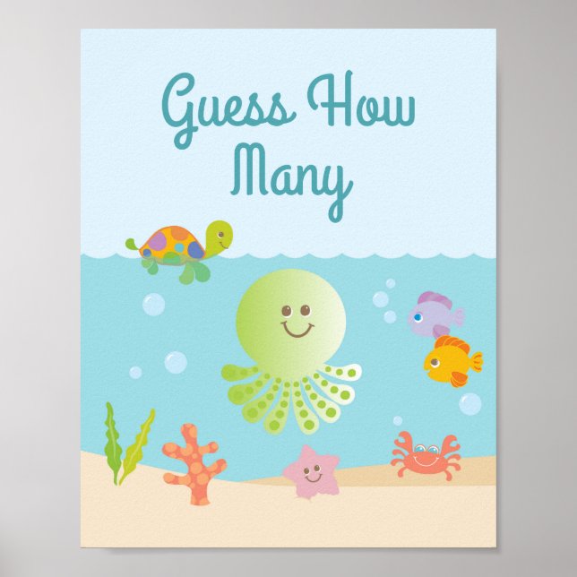 Póster Bajo el mar Baby Shower adivina cuántos juegos (Frente)