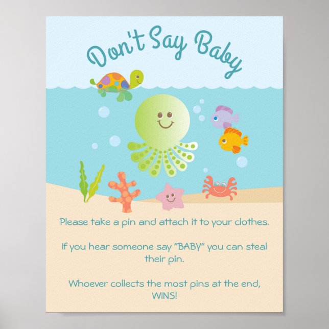 Póster Bajo el mar Baby Shower no dice juego de bebé (Frente)