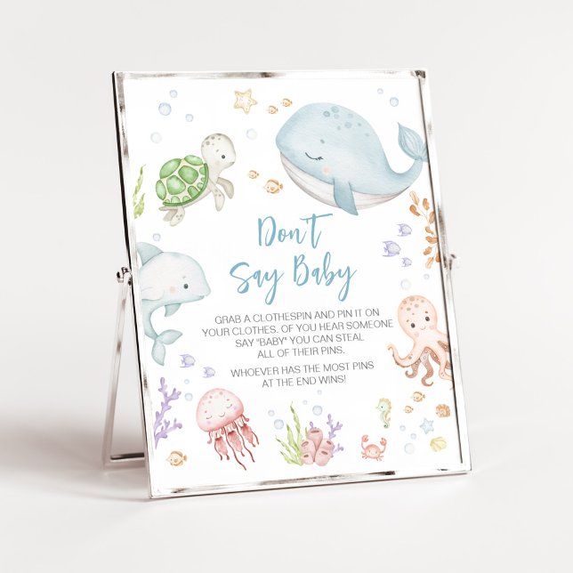 Póster Bajo el mar Baby Shower no digas bebé (Sea Creatures Ocean Baby Shower Don't Say Baby Sign)